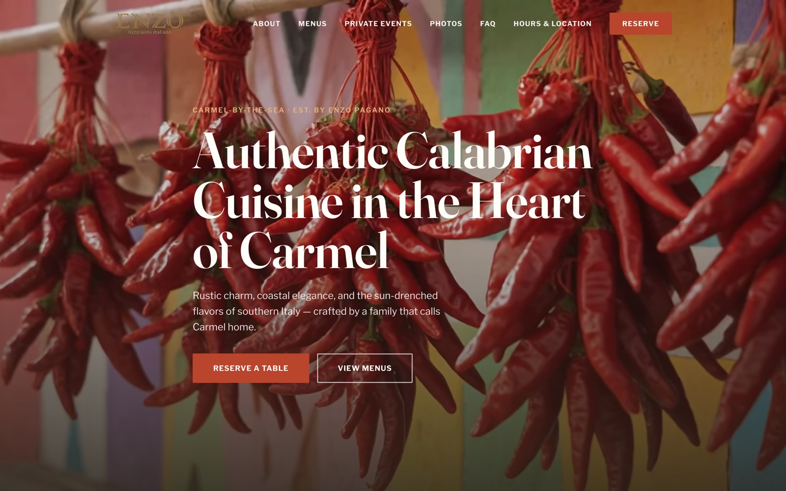 Enzo Ristorante Italiano website — restaurant web design and food photography by Crema Creative Media, Carmel-by-the-Sea