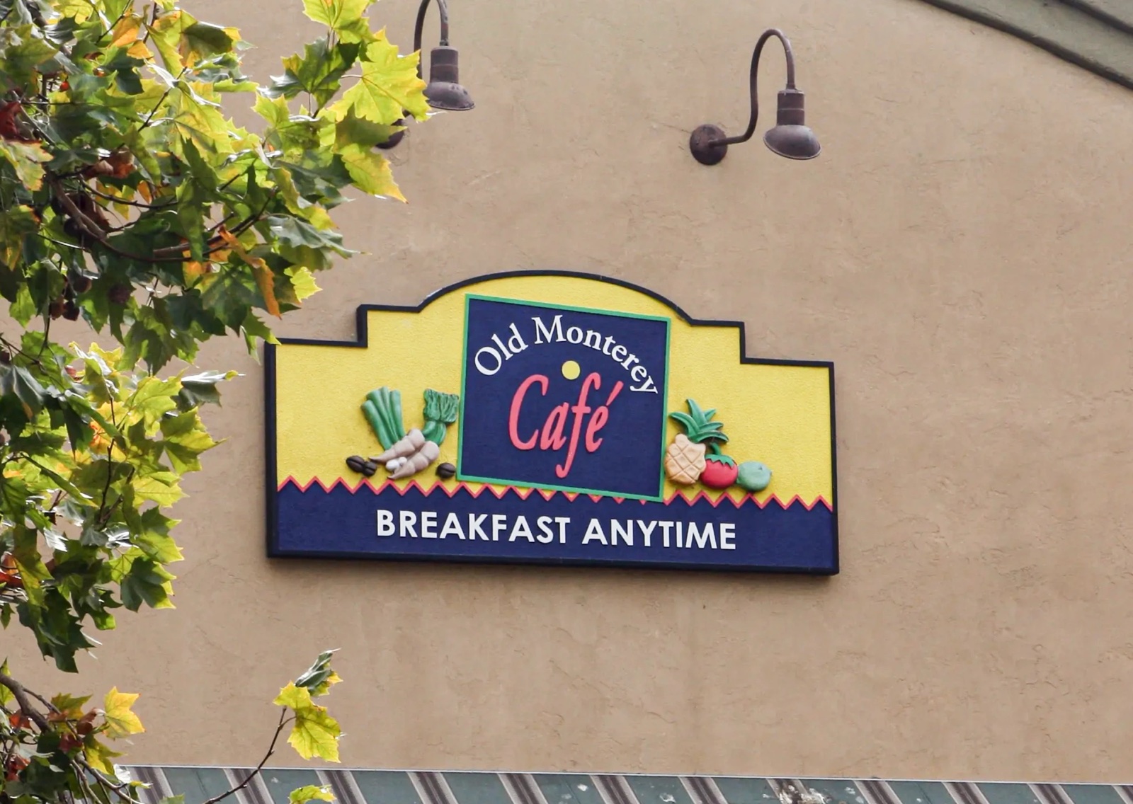 The Old Monterey Cafe dimensional sign on Alvarado Street, Monterey — designed by Crema Creative Media